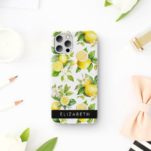 Funda Para iPhone 16 Patrón de limón, flores de limón, hojas, tu nombre