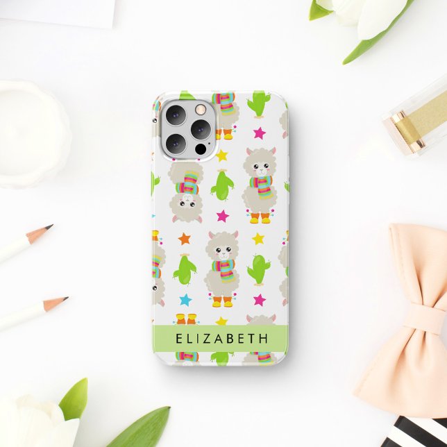Funda Para iPhone 16 Patrón de llamas, alpacas, cactus, tu nombre (Subido por el creador)