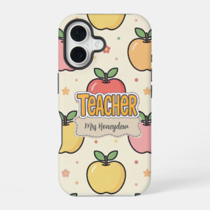 Funda Para iPhone 16 Patrón de manzana de escuela de maestro amarillo