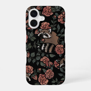 Funda Para iPhone 16 Patrón de Mapaches Rosa Polvoriento Vintage