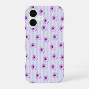 Funda Para iPhone 16 patrón de margarita rayada azul y morado