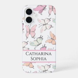 Funda Para iPhone 16 Patrón de Mariposa con Nombre
