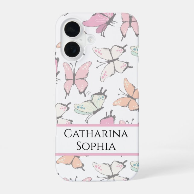Funda Para iPhone 16 Patrón de Mariposa con Nombre (Reverso )
