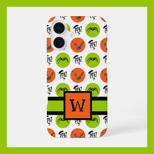 Funda Para iPhone 16 Patrón de monograma de Halloween Murciélagos, Arañ