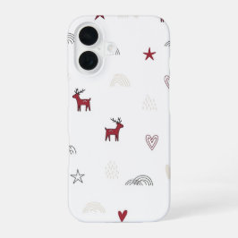 Funda Para iPhone 16 Patrón de Navidad de Reno Cute Minimalista