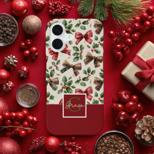 Funda Para iPhone 16 Patrón de Navidad en acuarela de lazos rojos y ace