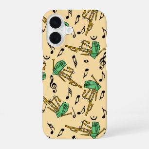 Funda Para iPhone 16 Patrón de notas musicales de Bagpipes
