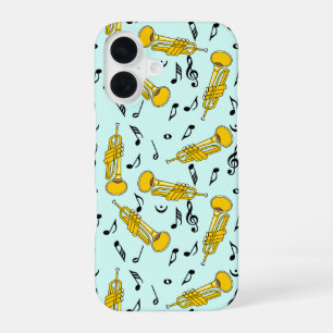 Funda Para iPhone 16 Patrón de notas musicales de trompeta