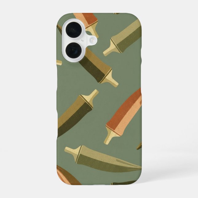 Funda Para iPhone 16 Patrón de Okra Vintage (Reverso )