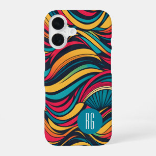 Funda Para iPhone 16 Patrón de ondas abstractas monogramadas personaliz