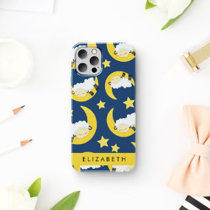 Funda Para iPhone 16 Patrón de ovejas, ovejas durmiendo, luna, tu nombr