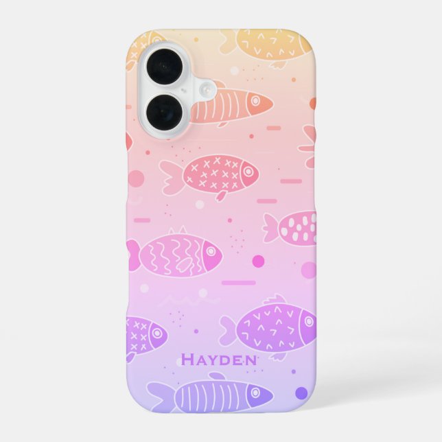 Funda Para iPhone 16 Patrón de pez moderno personalizado con puesta de  (Reverso )