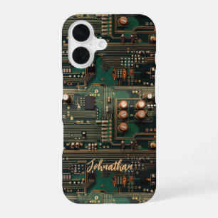 Funda Para iPhone 16 Patrón de placa de circuito verde oscuro personali