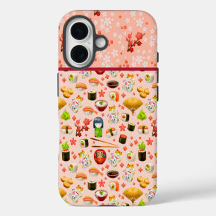 Funda Para iPhone 16 Patrón de plato de pescado de sushi japonés en ros