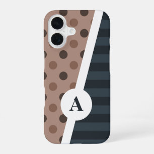 Funda Para iPhone 16 Patrón de punto y banda de la polka del cacao oscu