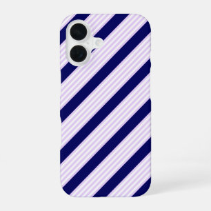 Funda Para iPhone 16 Patrón de rayas lila y blanco con azul marino