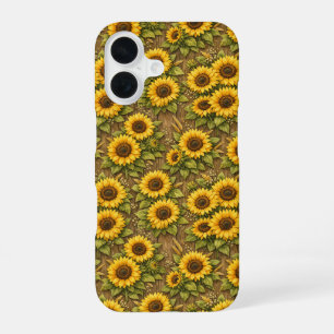 Funda Para iPhone 16 Patrón de repetición sin fisuras de girasol brilla