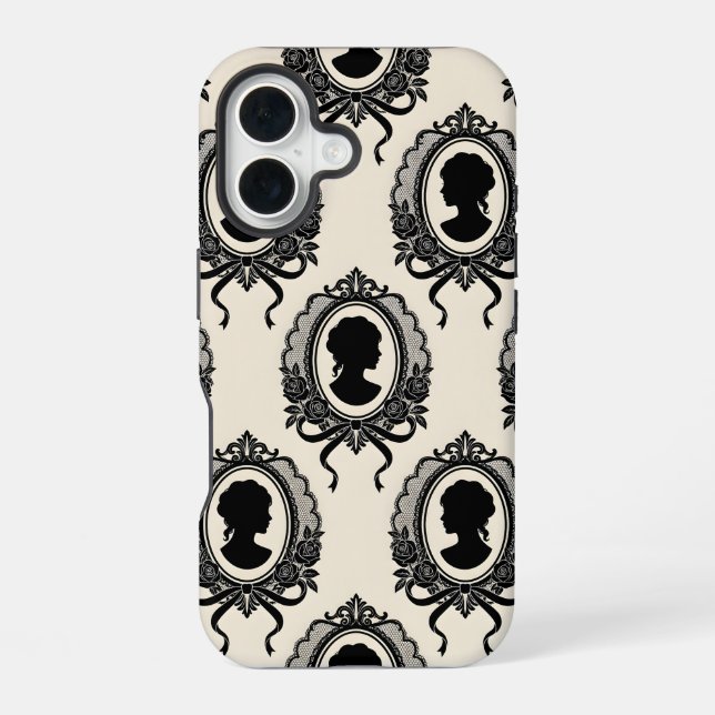 Funda Para iPhone 16 Patrón de silueta de camafeo gótico (Reverso )