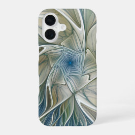 Funda Para iPhone 16 Patrón de sueño floral Resumen Fractal caqui azul