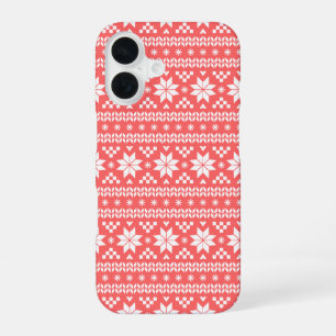 Funda Para iPhone 16 Patrón de suéter de Navidad de Fair Isle de coral