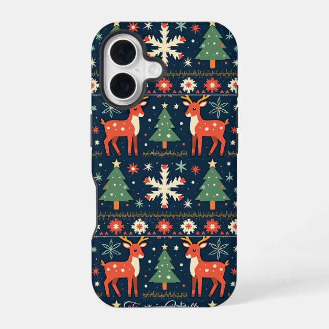 Funda Para iPhone 16 Patrón de suéter de Navidades feos (Reverso )