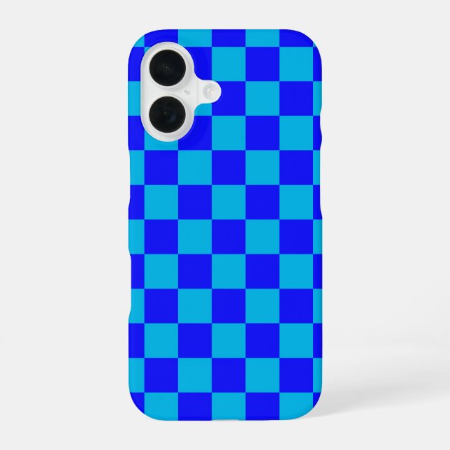 Funda Para iPhone 16 Patrón de tablero de ajedrez monocromo azul (Reverso )