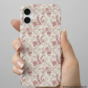 Funda Para iPhone 16 Patrón de Toile De Jouy Vintage Rosa Polvorienta