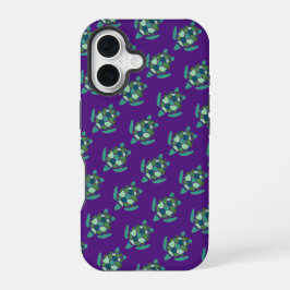 Funda Para iPhone 16 Patrón de tortuga marina náutica morado y verde li
