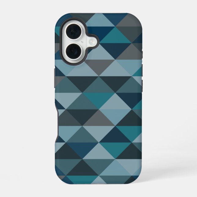 Funda Para iPhone 16 Patrón de triángulo geométrico en gradiente azul (Reverso )