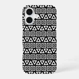 Funda Para iPhone 16 Patrón de triángulos y cuadrados aztecas blanco so