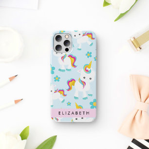 Funda Para iPhone 16 Patrón de Unicornios, Unicornios Lindos, Tu Nombre