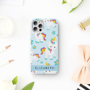 Funda Para iPhone 16 Patrón de Unicornios, Unicornios Lindos, Tu Nombre