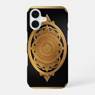 Funda Para iPhone 16 Patrón decorativo dorado con rosa intrincada