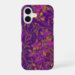 Funda Para iPhone 16 Patrón floral audaz botánico en morado oscuro