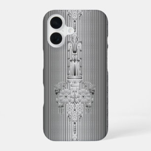 Funda Para iPhone 16 patrón floral barroco con borde gris