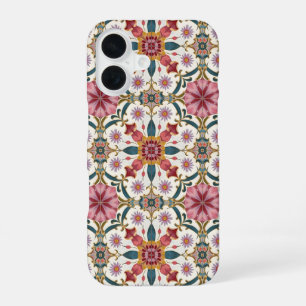 Funda Para iPhone 16 Patrón Floral Boho en Rojo, Rosa y Verde Azulado