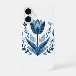 Funda Para iPhone 16 Patrón floral folicular azul
