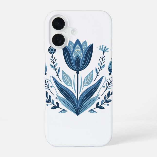 Funda Para iPhone 16 Patrón floral folicular azul (Reverso )
