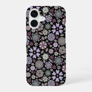 Funda Para iPhone 16 Patrón floral morado rosa pastel retro sin fisuras