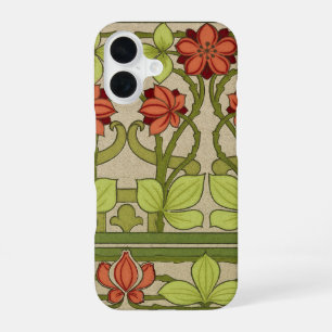 Funda Para iPhone 16 Patrón Floral Verde Salvia Art Nouveau Antiguo