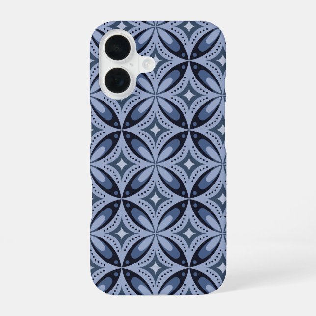 Funda Para iPhone 16 Patrón geométrico azul estilo retro (Reverso )
