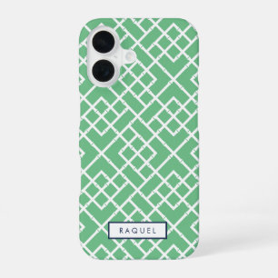 Funda Para iPhone 16 Patrón geométrico de bambú de Palm Beach Green