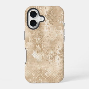 Funda Para iPhone 16 Patrón geométrico de Purpurina dorado