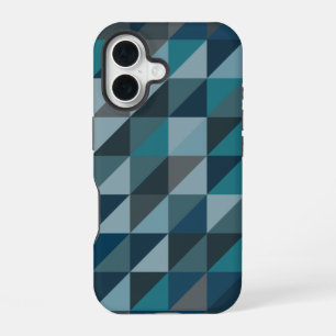 Funda Para iPhone 16 Patrón geométrico de triángulos en azul y gris