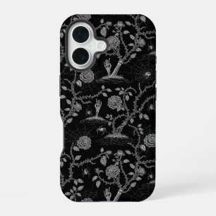 Funda Para iPhone 16 Patrón gótico de rosa y hueso