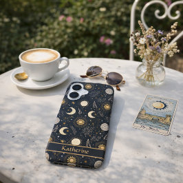 Funda Para iPhone 16 Patrón Lunar Celestial Místico Nombre Personalizad