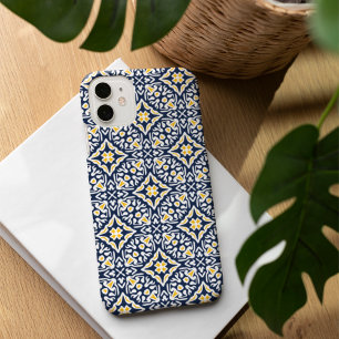 Funda Para iPhone 16 Patrón mediterráneo azul marino y amarillo