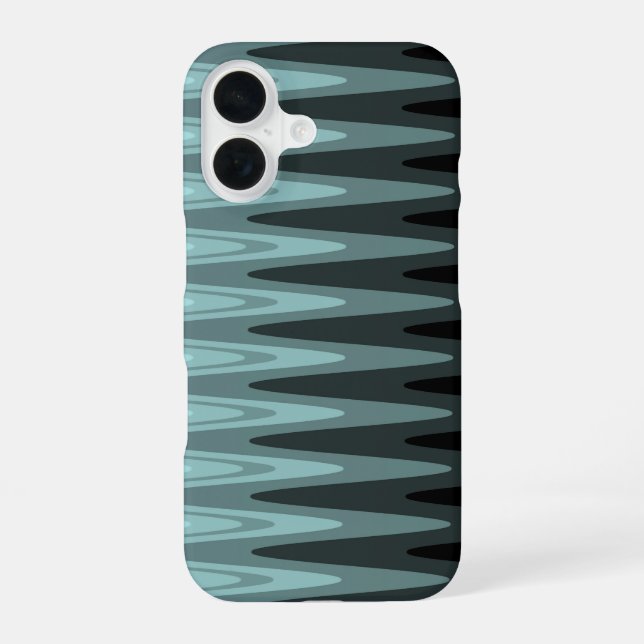 Funda Para iPhone 16 Patrón negro gris teal Zig Zag (Reverso )