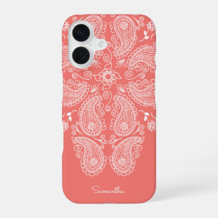 Funda Para iPhone 16 Patrón Paisley dibujado a mano Peach oscuro