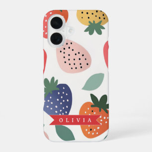 Funda Para iPhone 16 Patrón Personalizado de Fresa Colorido de Verano